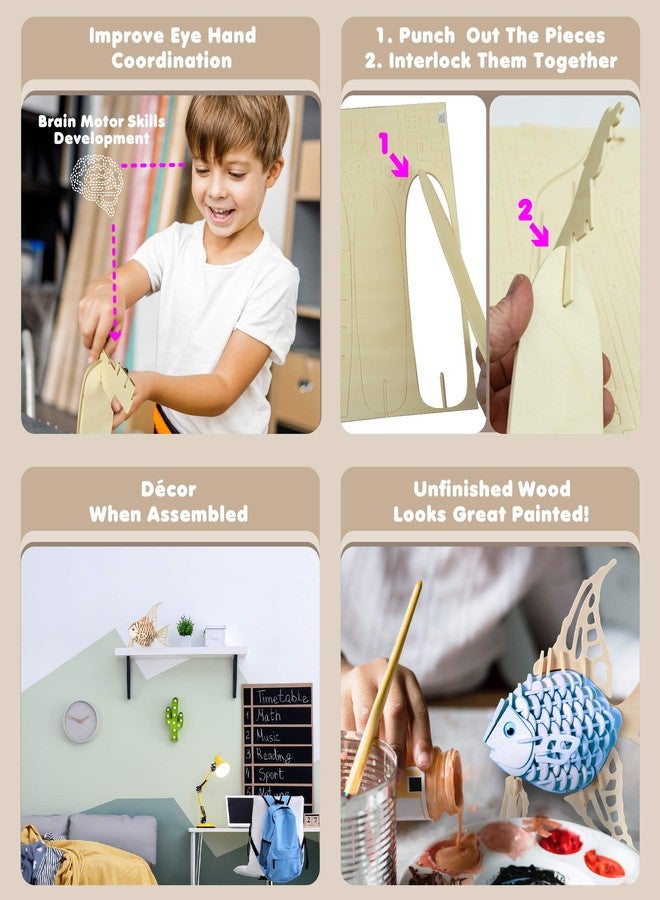 Puzzled 3D Puzzle Angel Fish Wood Craft Construction Model Kit, Fun Unique & Educational DIY Wooden Toy Assemble Model Unfinished Crafting Hobby Puzzle to Build & Paint for Decoration 130 Pieces Pack - Image 3